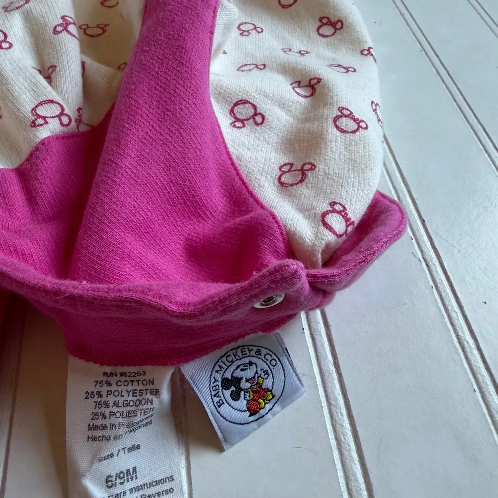 Vintage 90s Disney Baby Mickey & Co Pink Fleece Romper Mickey Minnie 6-9M